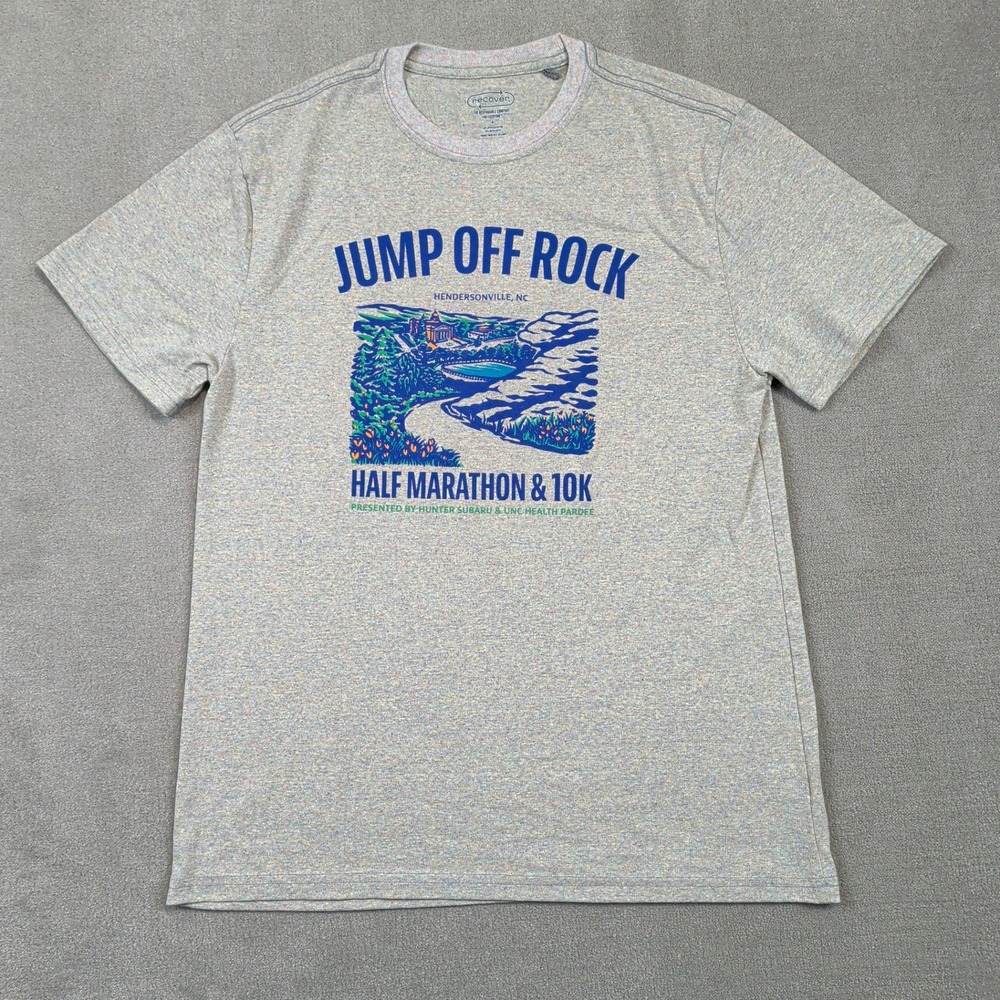 Recover Shirt Mens Medium Gray Jump Off Rock Half Marathon 10K Recycled Cotton